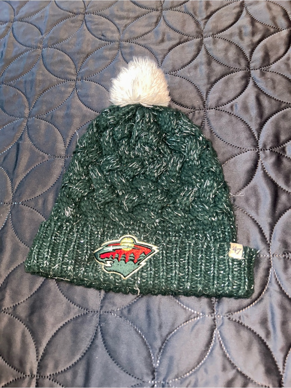 47 Brand Kids Green Pom Pom Beanie with Team Patch